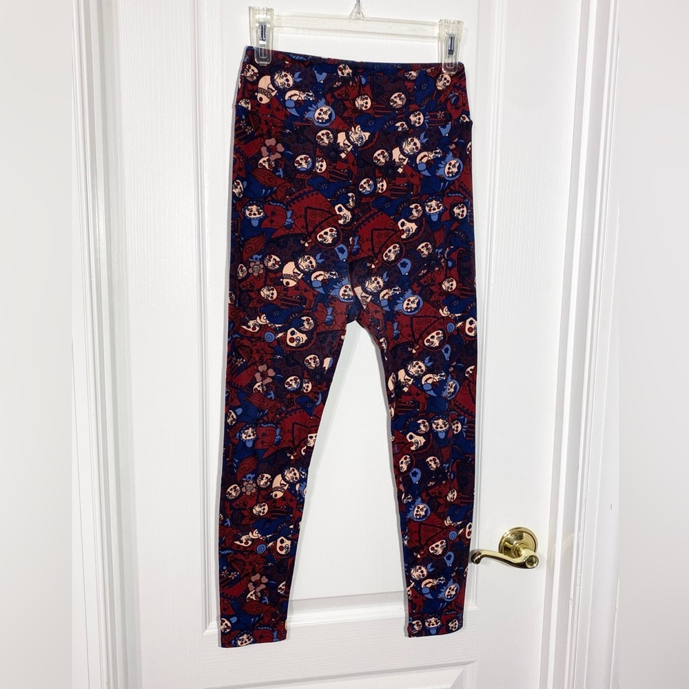 LuLaRoe Russian Nesting Doll Mishka Pattern Leggings Maroon Blue Purple One Size